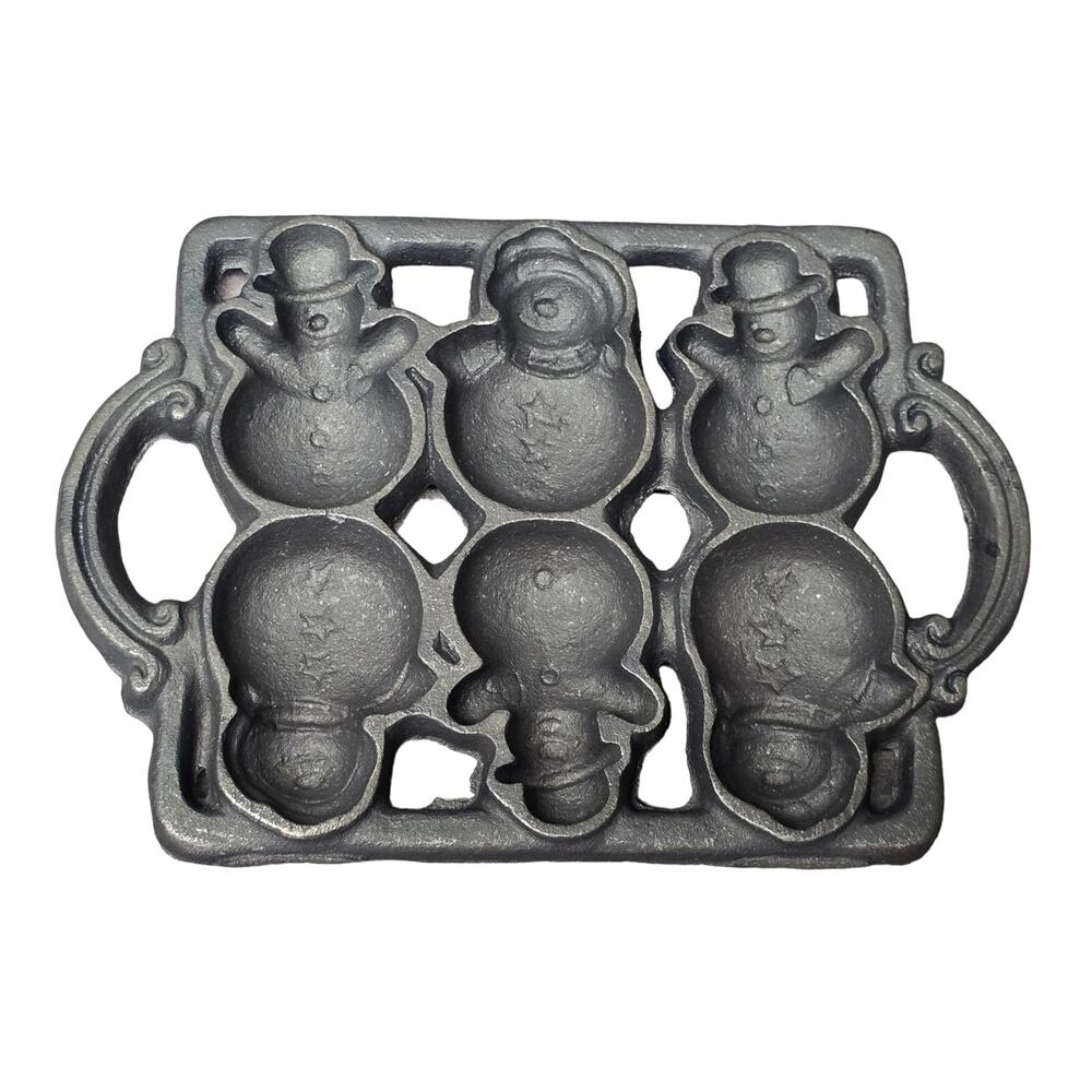 Vintage Cast Iron Snowman 10 Baking Tray Mold Cooking Crafting Winter Christmas